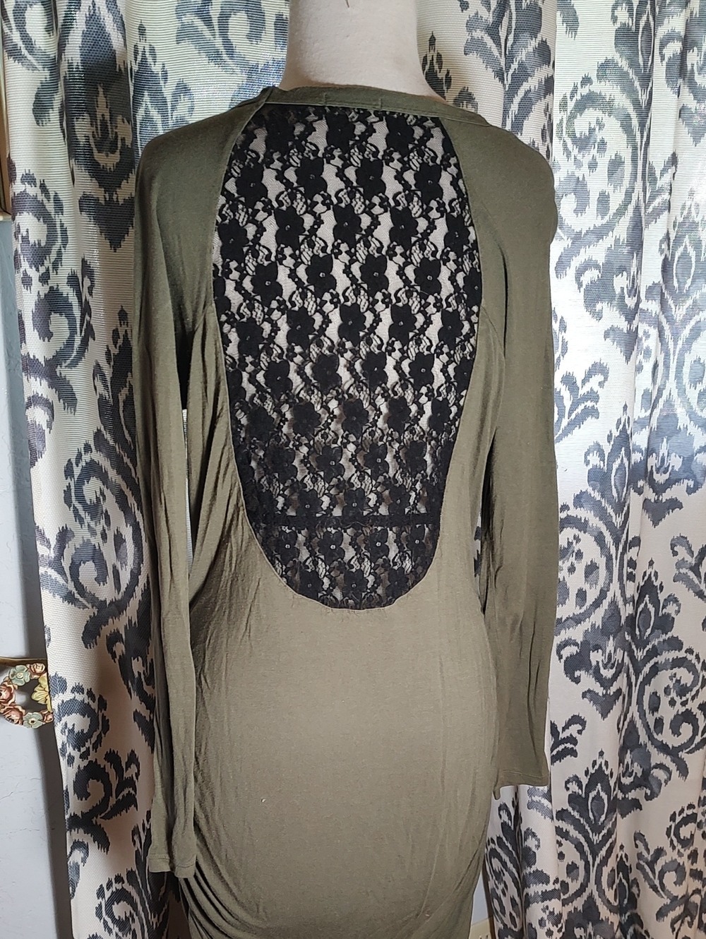 sofia by sofia vergara Olive Green Dress with Black Lace Back